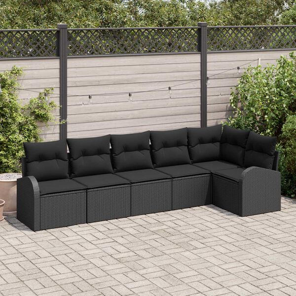 vidaXL Tuin Sofa Set met kussen 6 pcs Zwart Poly riet