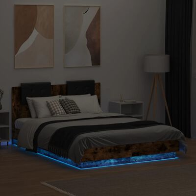 vidaXL Bedframe met hoofdbord en LED gerookt eikenkleur 120x190 cm