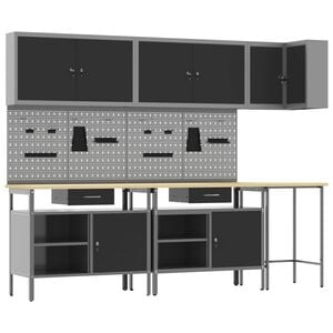 vidaXL Werkkast set met lade met plank met opslag 10 st Zwart en Grijs