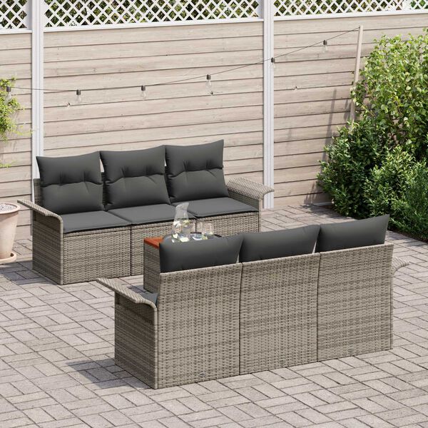 vidaXL Tuinbankenset met opslag 7 pcs Grijs poly rattan