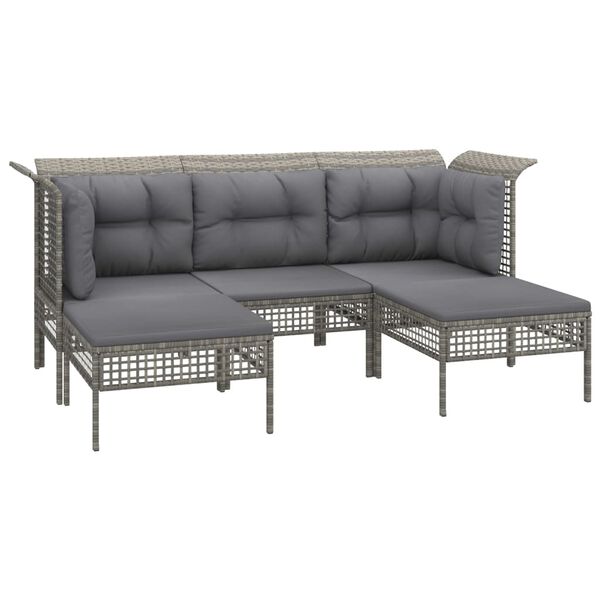 vidaXL 7-delige Loungeset met kussens poly rattan grijs