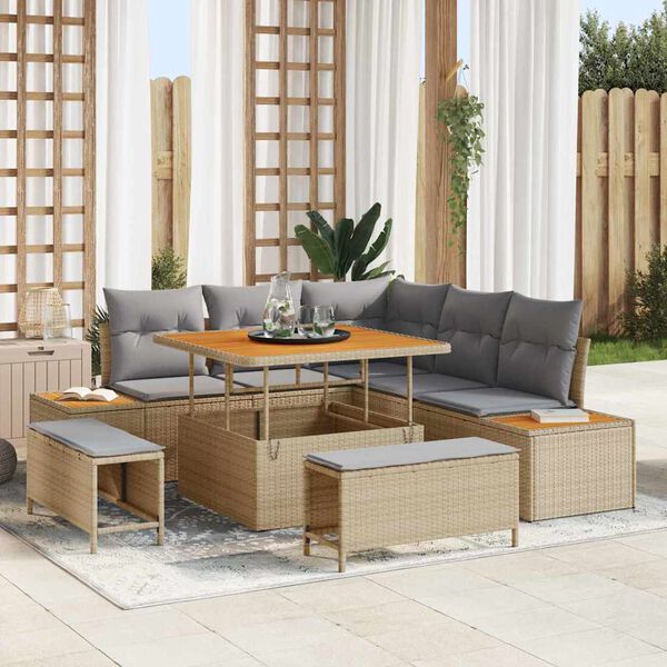 vidaXL Tuin Sofa Set met kussen met opslag Beige Poly riet