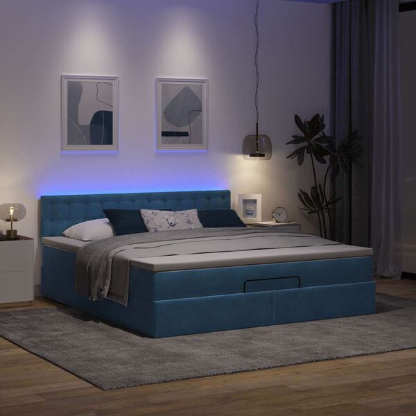 vidaXL Ottoman bed met matras en LED's 160x200cm fluweel donkerblauw