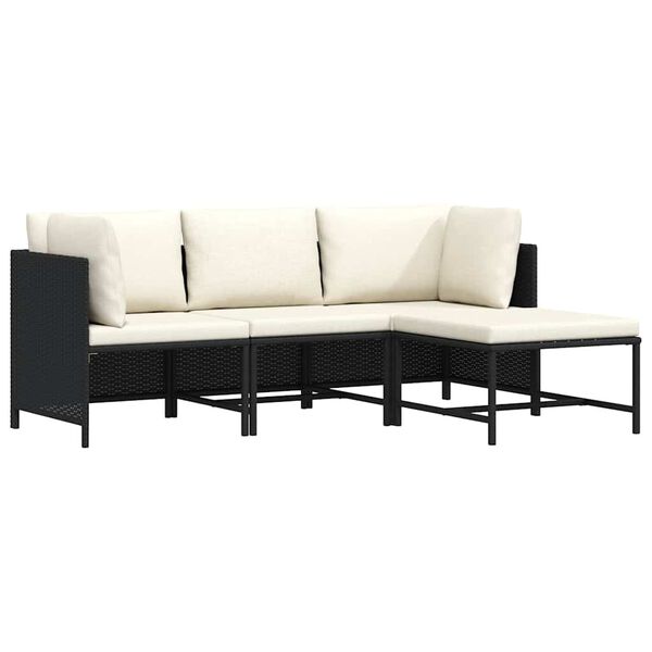 vidaXL 4-delige Loungeset met kussens poly rattan zwart