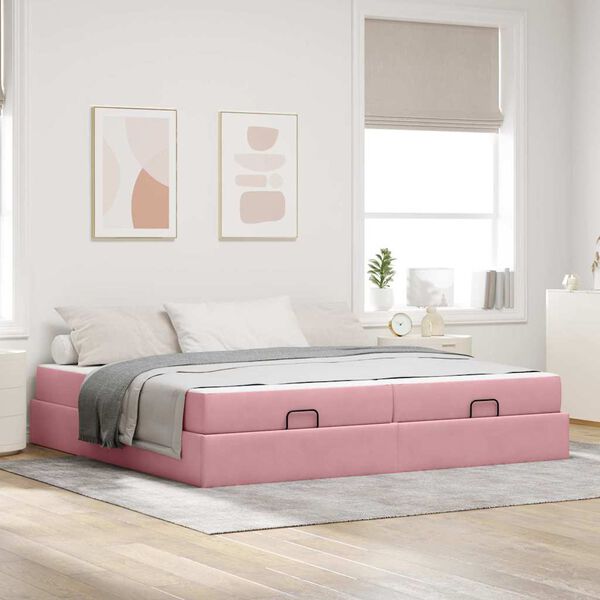 vidaXL Bedframe met matras met matras 2 pcs Roze Fluweel