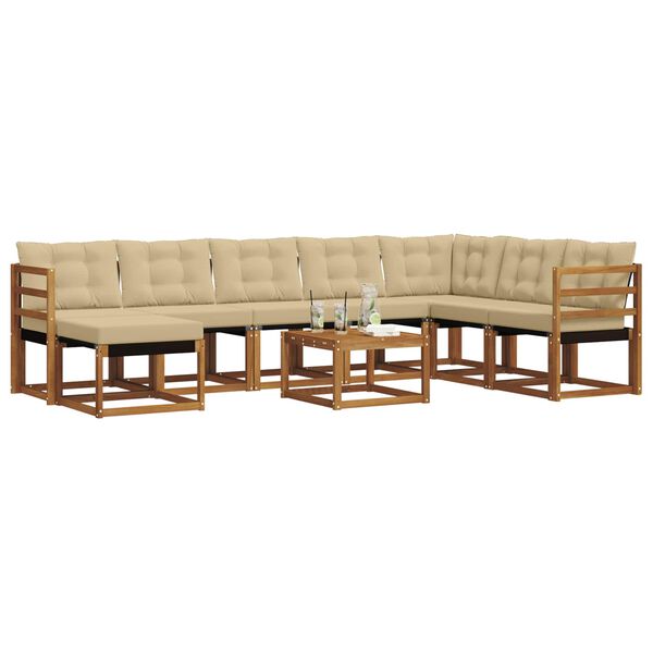 vidaXL Buiten bankenset met kussen 9 pcs Natuurlijk en Beige
