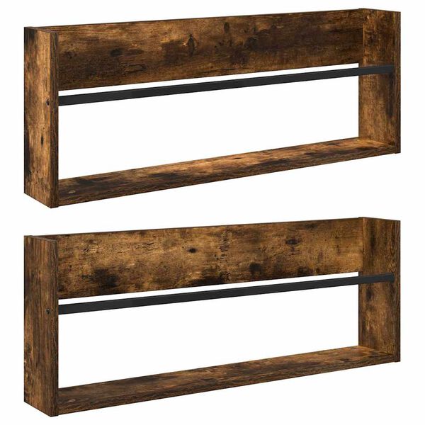 vidaXL Tijdschrift Rek met plank 2 pcs Gerookt eiken 80 x 12 x 30 cm