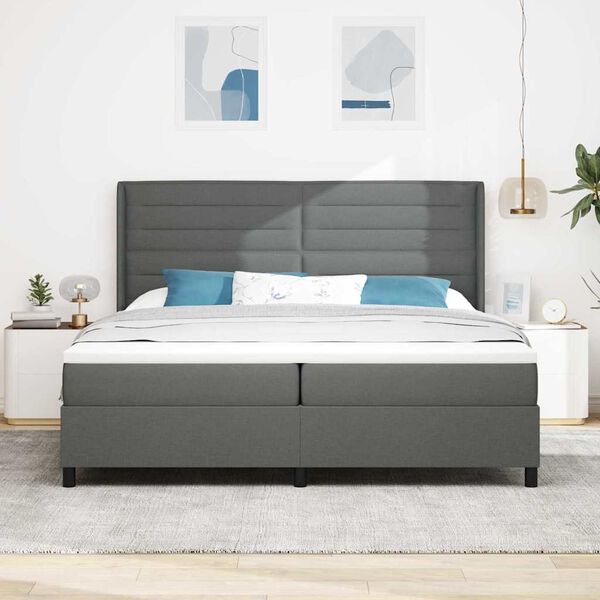 vidaXL Boxspring bed met matras Donkergrijs 200 x 200 cm Stof