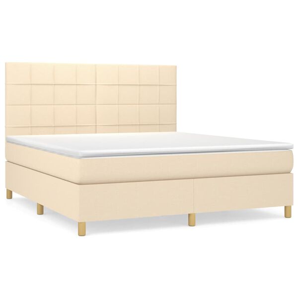 vidaXL Boxspring met matras stof cr&egrave;mekleurig 160x200 cm