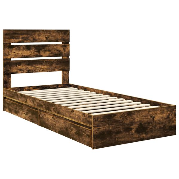 vidaXL Opslag bed met lade Gerookt eiken 70 x 190 cm Bewerkt hout