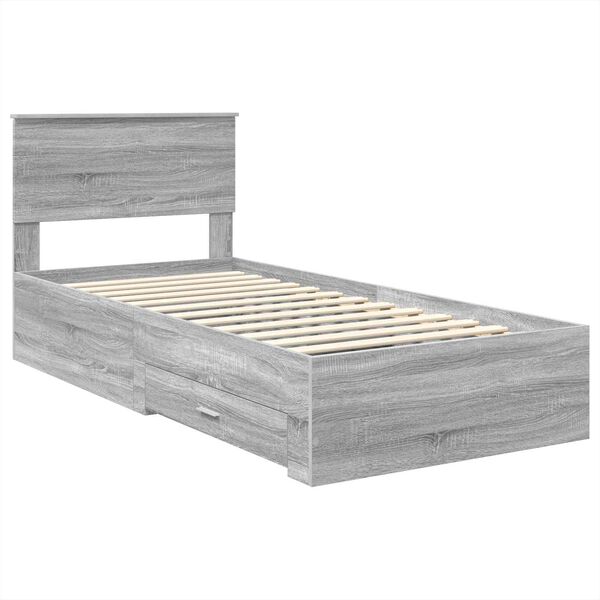 vidaXL Bedframe Grijs Sonoma en Zilver 75 x 190 cm Bewerkt hout
