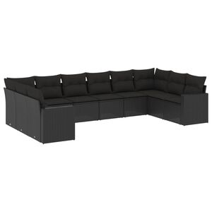 vidaXL 10-delige Loungeset met kussens poly rattan zwart
