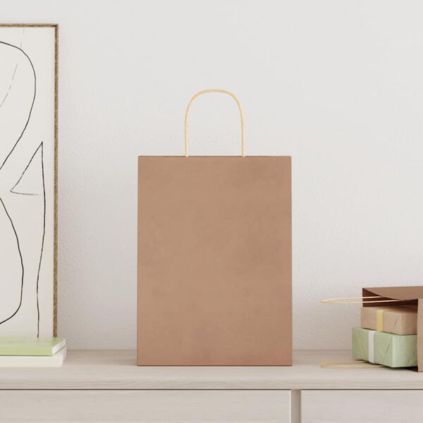 vidaXL Papieren zakken 50 st met hengsels 26x12x35 cm bruin