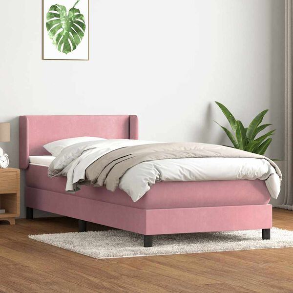vidaXL Boxspring met matras fluweel roze 80x220 cm
