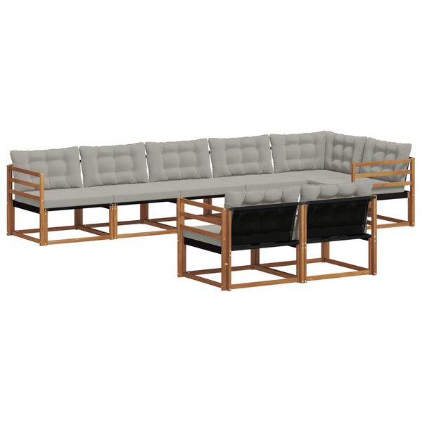 vidaXL Buiten bankenset met kussen 8 pcs Natuurlijk en Lichtgrijs