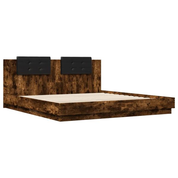 vidaXL Bedframe met hoofdbord en LED gerookt eikenkleur 160x200 cm