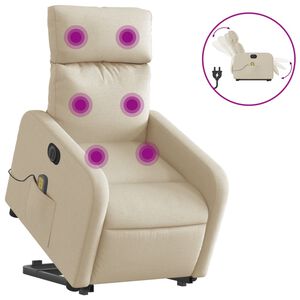 vidaXL Sta-op-massagestoel elektrisch verstelbaar stof cr&egrave;mekleurig
