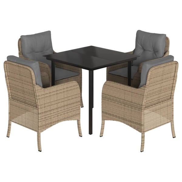 vidaXL 5-delige Tuinset met kussens poly rattan beige
