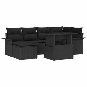 vidaXL Tuin Sofa Set met kussen met opslag 7 pcs Zwart Poly riet