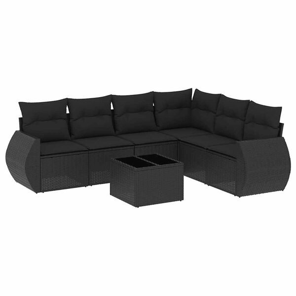 vidaXL 7-delige Loungeset met kussens poly rattan zwart