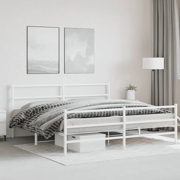 vidaXL Bedframe met hoofd- en voeteneinde metaal wit 183x213 cm