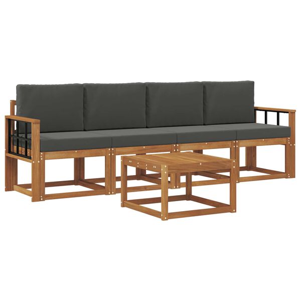 vidaXL Buiten bankenset met kussen 5 pcs Natuurlijk en Antraciet