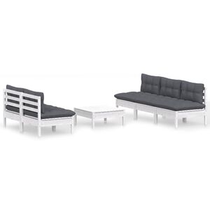 vidaXL 6-delige Loungeset met antracietkleurige kussens grenenhout