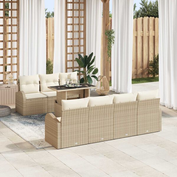 vidaXL Tuin Sofa Set met kussen met opslag 8 pcs Beige Poly Rattan