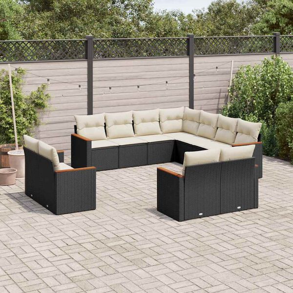 vidaXL 11-delige Loungeset met kussens poly rattan zwart