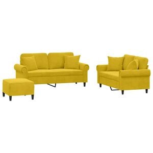 vidaXL 3-delige Loungeset met kussens fluweel geel