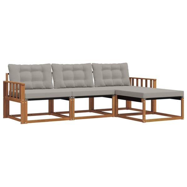 vidaXL Buiten bankenset met kussen 4 pcs Natuurlijk en Lichtgrijs
