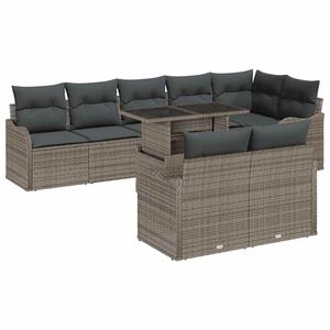 vidaXL Tuin Sofa Set met kussen met kussen 9 pcs Grijs Poly Rattan