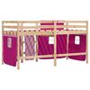 vidaXL Kinderhoogslaper met gordijnen 90x190 cm grenenhout roze