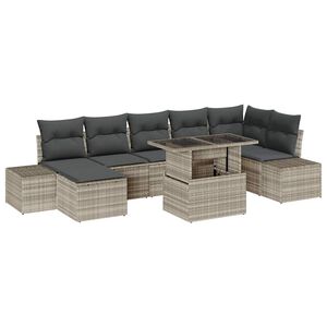 vidaXL Tuin Sofa Set met opslag 8 pcs Lichtgrijs Poly riet