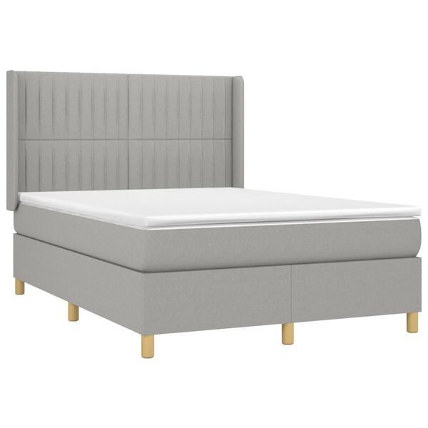 vidaXL Boxspring met matras en LED stof lichtgrijs 140x190 cm