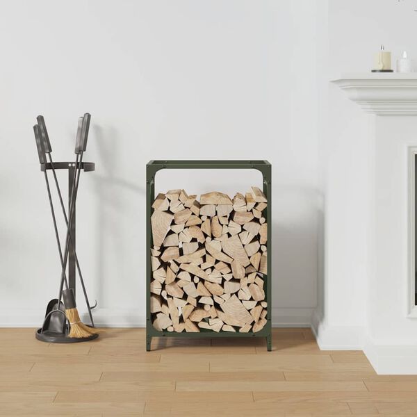 vidaXL Brandhoutrek 44x28x65 cm koudgewalst staal olijfgroen