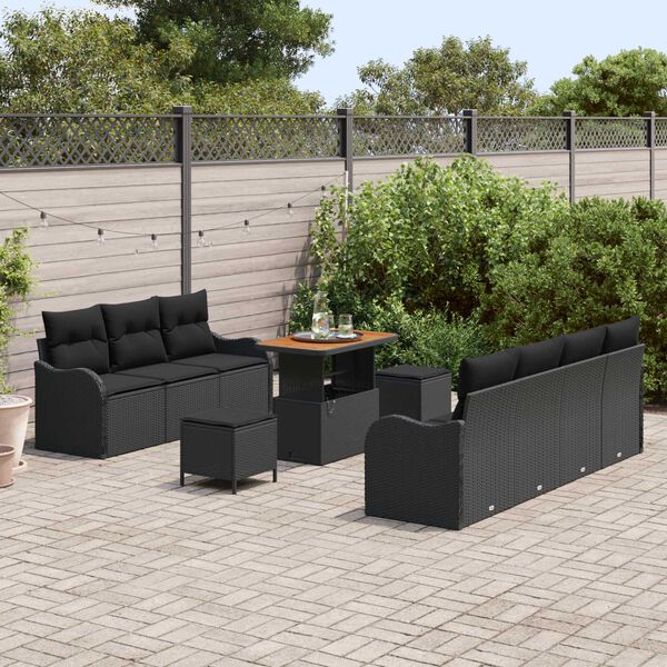 vidaXL Tuin Sofa Set met kussen met opslag met kussen 10 pcs Zwart
