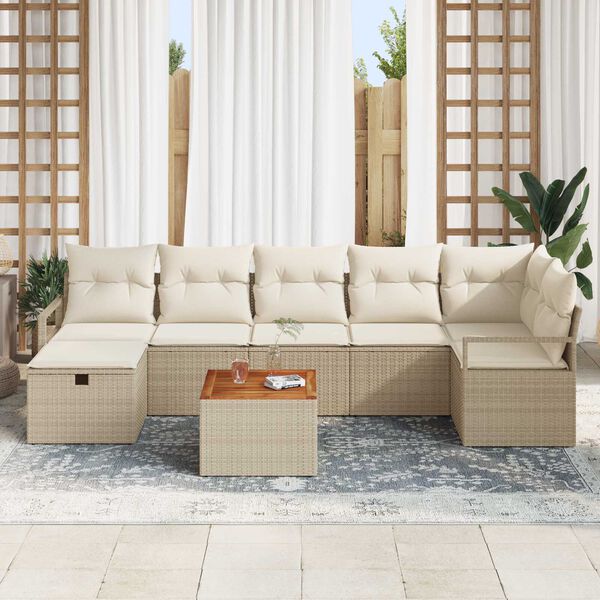 vidaXL Tuin Sofa Set met kussen met opslag 8 pcs Beige Poly riet