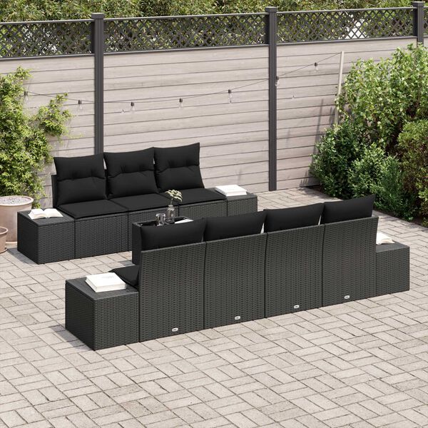 vidaXL Tuin Sofa Set met kussen 8 pcs Zwart poly rattan