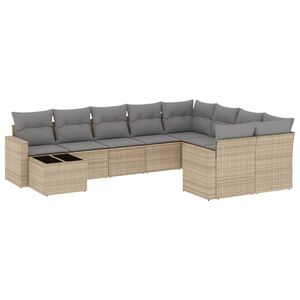vidaXL 10-delige Loungeset met kussens poly rattan beige