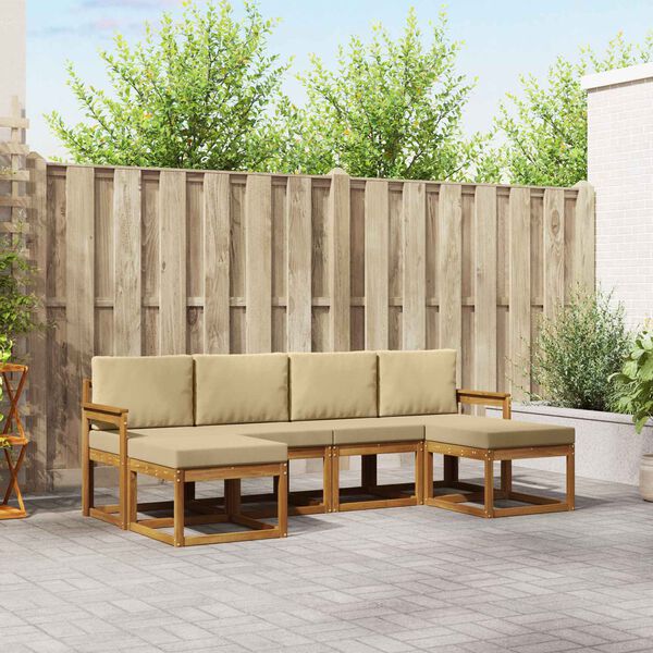 vidaXL Buiten bankenset 6 pcs Natuurlijk en Beige Bewerkt hout