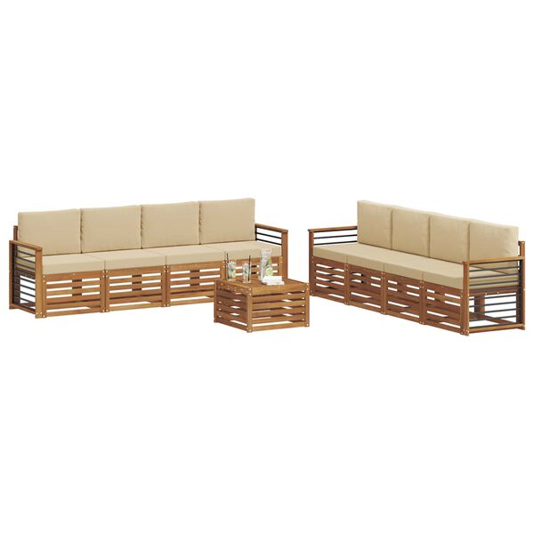 vidaXL Sofa-Sets 9 pcs Natuurlijk en Beige Massief Acaciahout