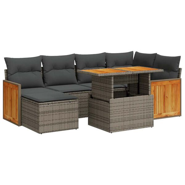 vidaXL 7-delige Loungeset met kussens poly rattan acacia grijs