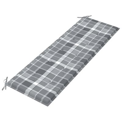 vidaXL Tuinbank met grijs geruit kussen 150 cm massief teakhout