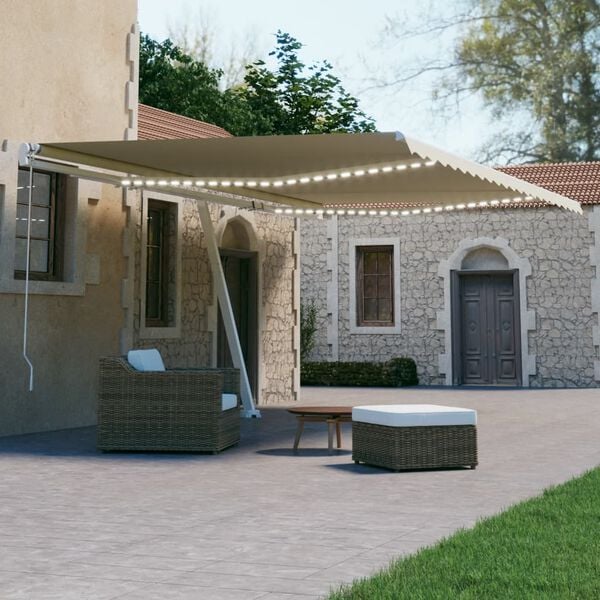 vidaXL Luifel automatisch met LED en windsensor 500x300 cm cr&egrave;mekleur