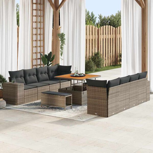 vidaXL Tuin Sofa Set met kussen met opslag 11 pcs Grijs poly rattan
