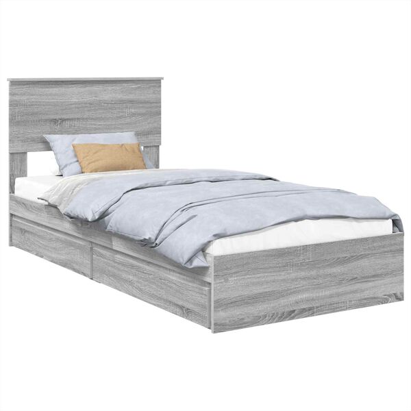 vidaXL Opslag bed met hoofdeinde Grijs Sonoma 75 x 190 cm Bewerkt hout