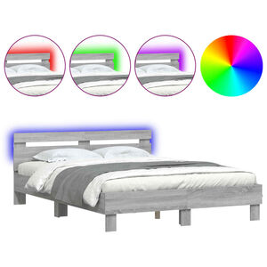 vidaXL Bedframe met hoofdeinde en LED grijs sonoma eiken 140x200 cm