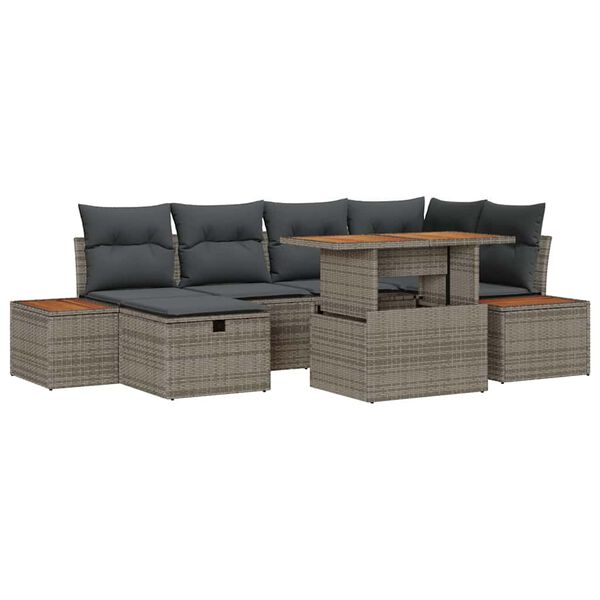 vidaXL Tuin Sofa Set met kussen met opslag 7 pcs Grijs Poly riet