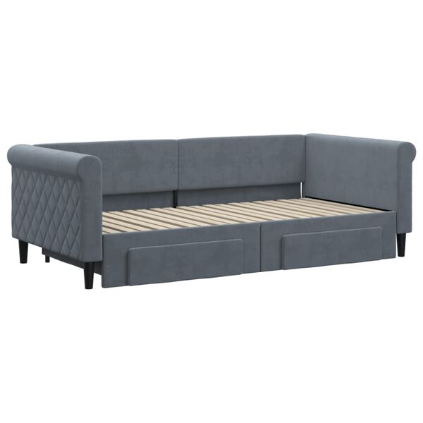 vidaXL Slaapbank onderschuifbed en lades 90x190 cm fluweel donkergrijs